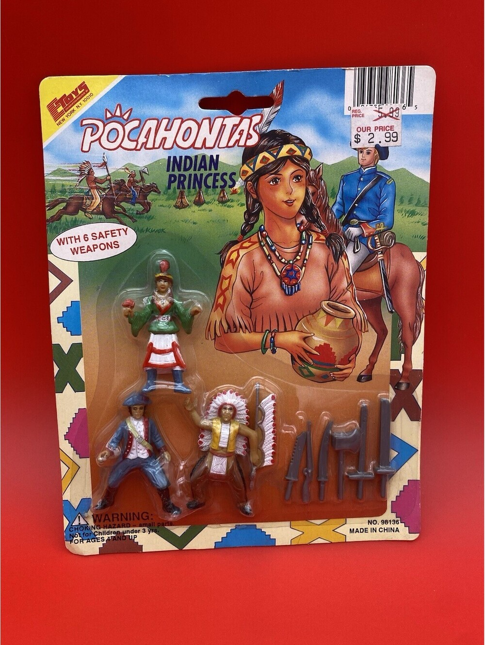 Pocahontas Indian Princess Set of 3 Miniature Figures w/ Weapons - NOS EToys